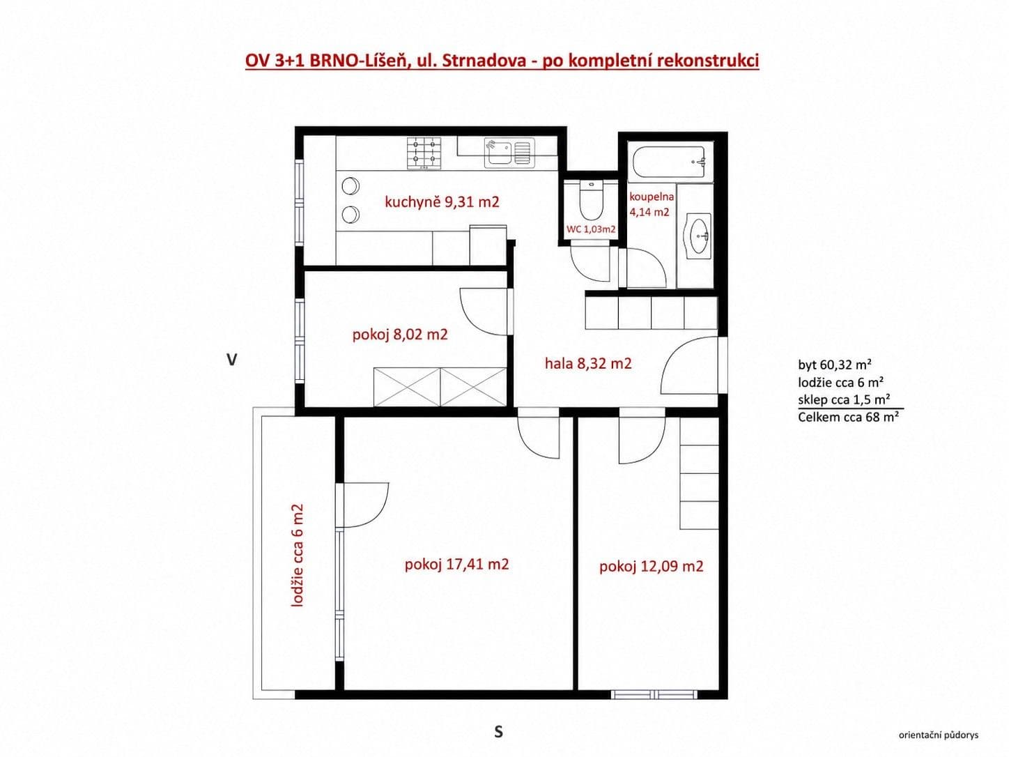 Prodej bytu 3+1 68 m², Strnadova, Brno, Jihomoravský kraj Prodej bytu 3+1 68 m², Strnadova, Brno, Jihomoravský kraj