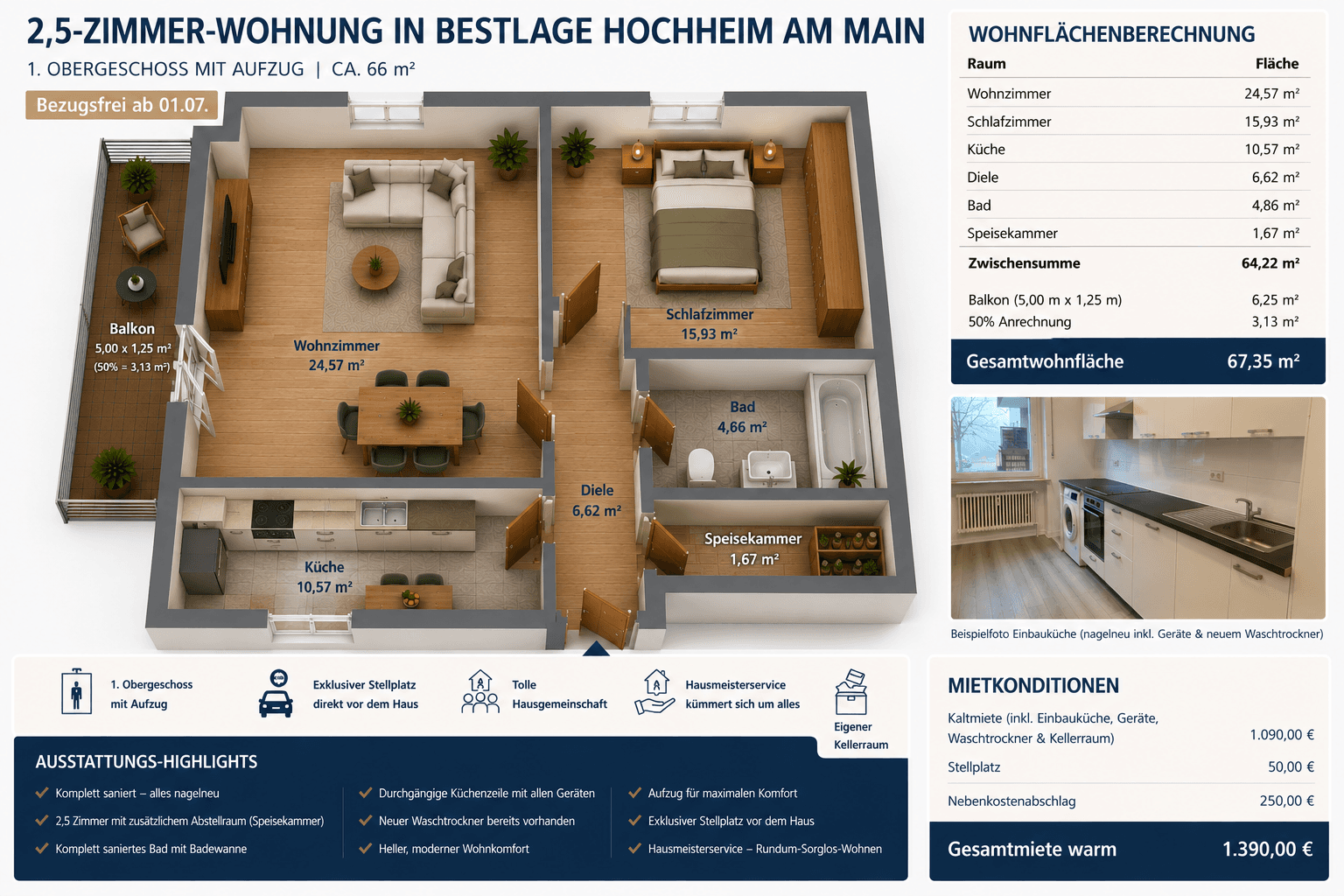 Pronájem bytu 2+kk 67 m², Hochheim, Hessen Pronájem bytu 2+kk 67 m², Hochheim, Hessen
