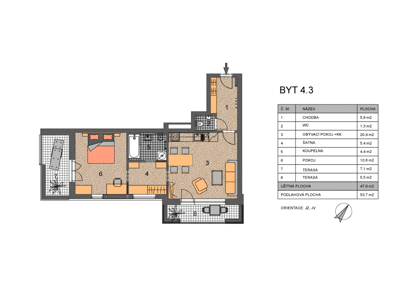 Pronájem bytu 2+kk 48 m², Kadečkové, Praha, Praha Pronájem bytu 2+kk 48 m², Kadečkové, Praha, Praha