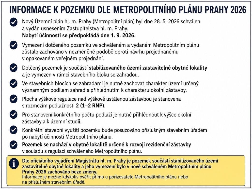 Prodej pozemku 426 m², Pod Hradem, Praha, Praha Prodej pozemku 426 m², Pod Hradem, Praha, Praha