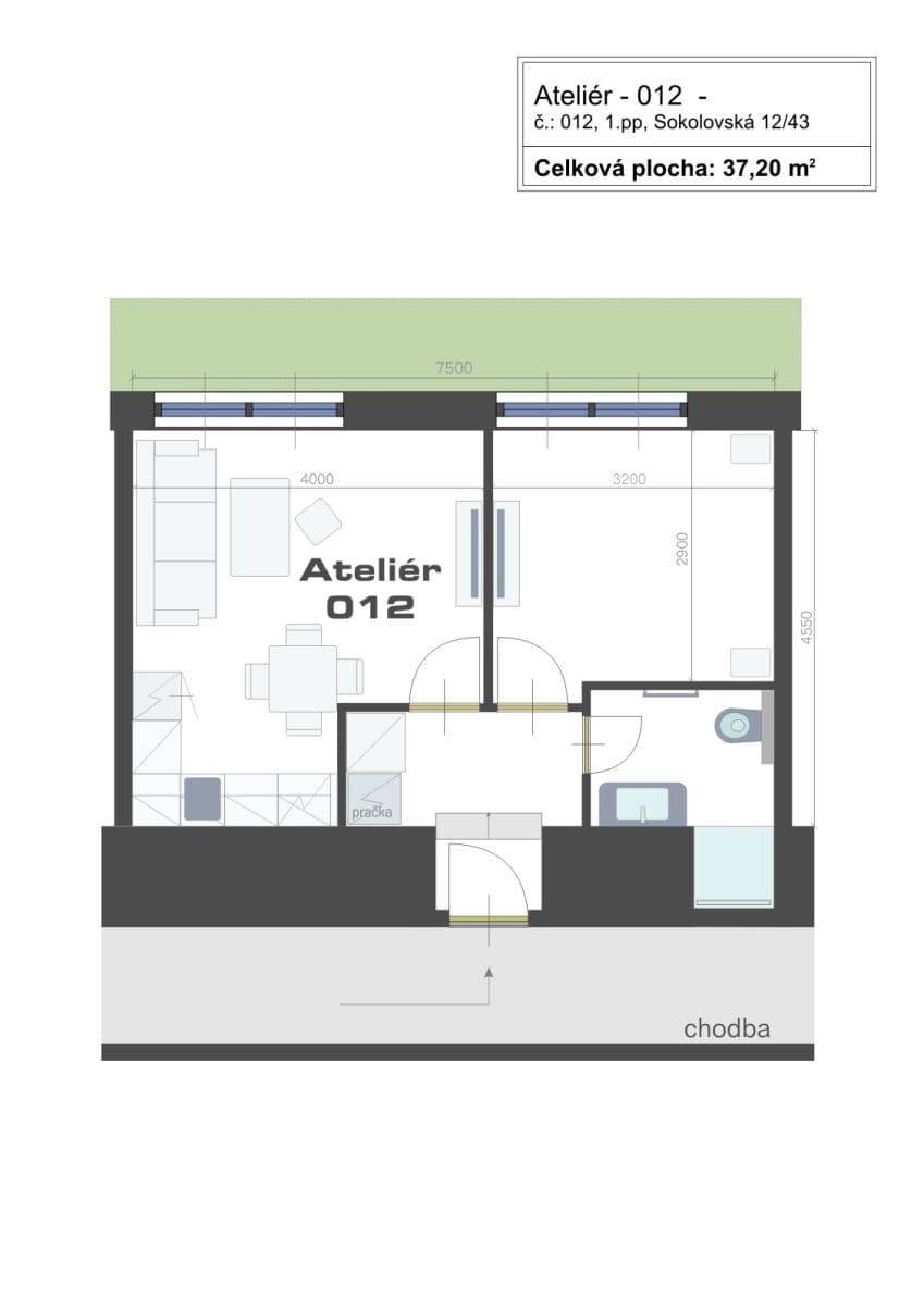 Pronájem bytu 2+kk 37 m², Sokolovská, Praha, Praha Pronájem bytu 2+kk 37 m², Sokolovská, Praha, Praha