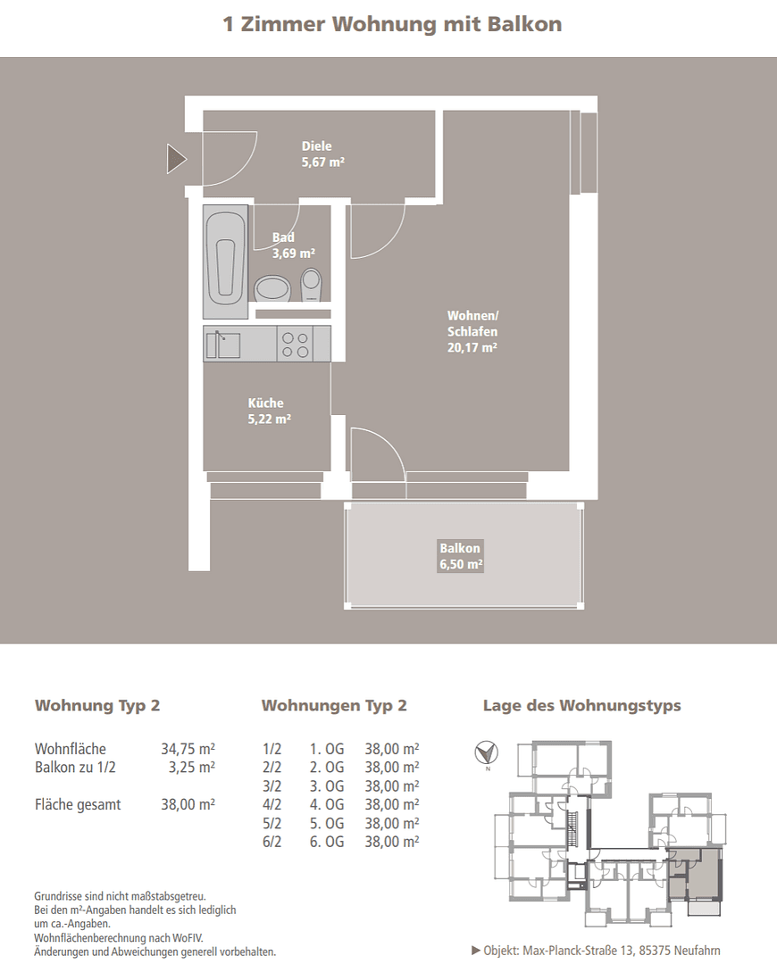 Pronájem bytu 1+1 38 m², Max Planck Str. 13, Neufahr bei Freising, Bavorsko Pronájem bytu 1+1 38 m², Max Planck Str. 13, Neufahr bei Freising, Bavorsko