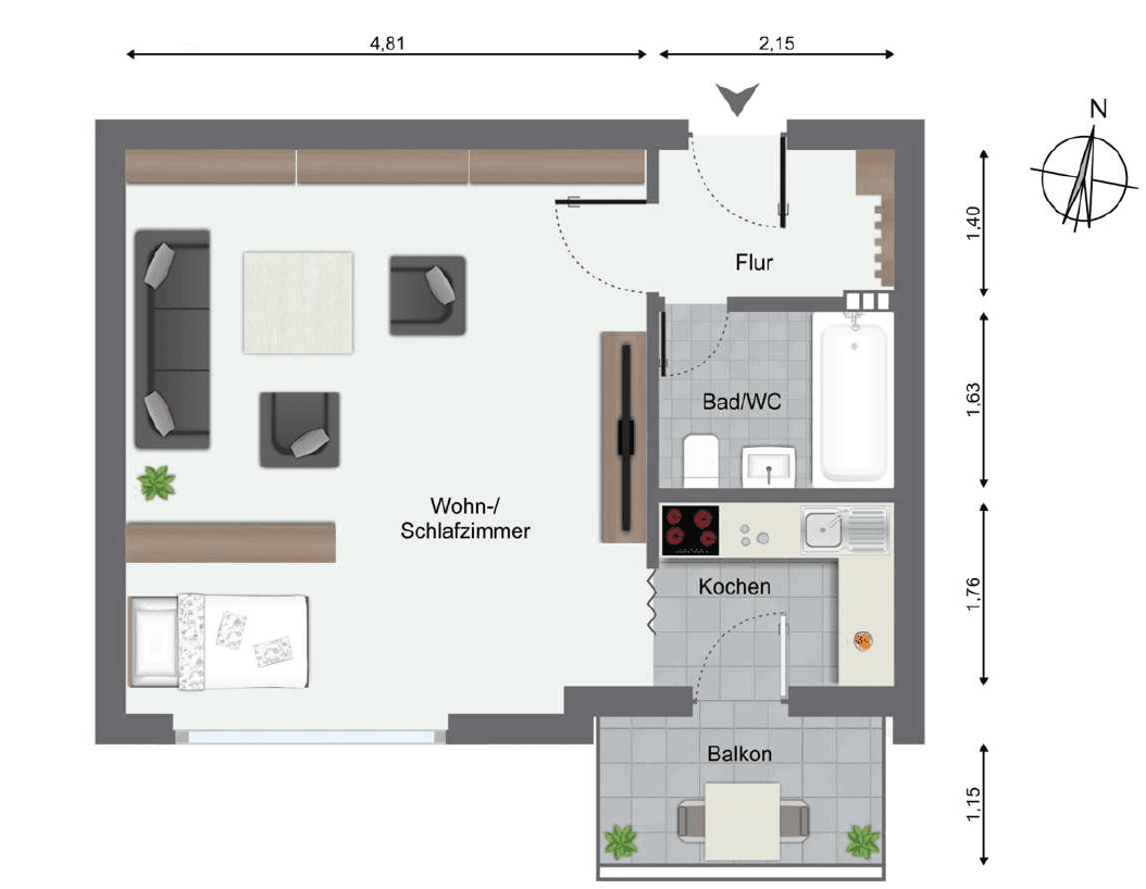 Pronájem bytu 1+1 37 m², Bad Wimpfen, Bádensko-Württembersko Pronájem bytu 1+1 37 m², Bad Wimpfen, Bádensko-Württembersko