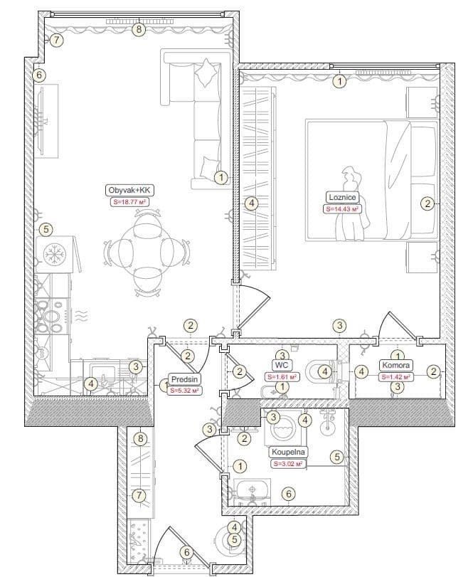 Pronájem bytu 2+kk 46 m², Střížkovská, Praha, Praha Pronájem bytu 2+kk 46 m², Střížkovská, Praha, Praha