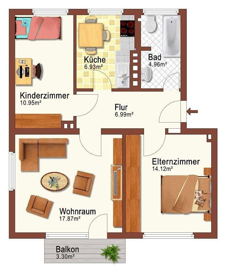 Pronájem bytu 3+1 63 m², Gerhart-Hauptmann-Straße 56, Salzgitter-Thiede, Dolní Sasko Pronájem bytu 3+1 63 m², Gerhart-Hauptmann-Straße 56, Salzgitter-Thiede, Dolní Sasko