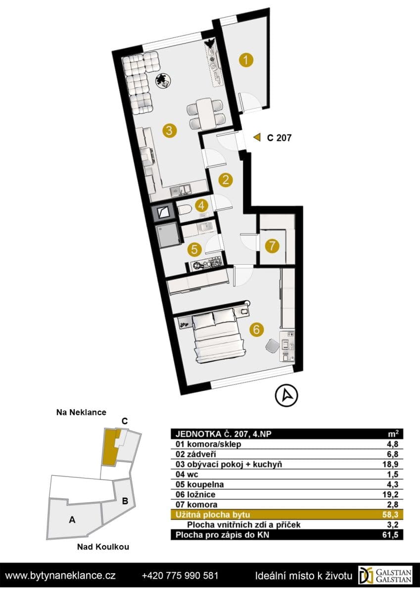 Prodej bytu 2+kk 62 m², Na Neklance, Praha, Praha Prodej bytu 2+kk 62 m², Na Neklance, Praha, Praha
