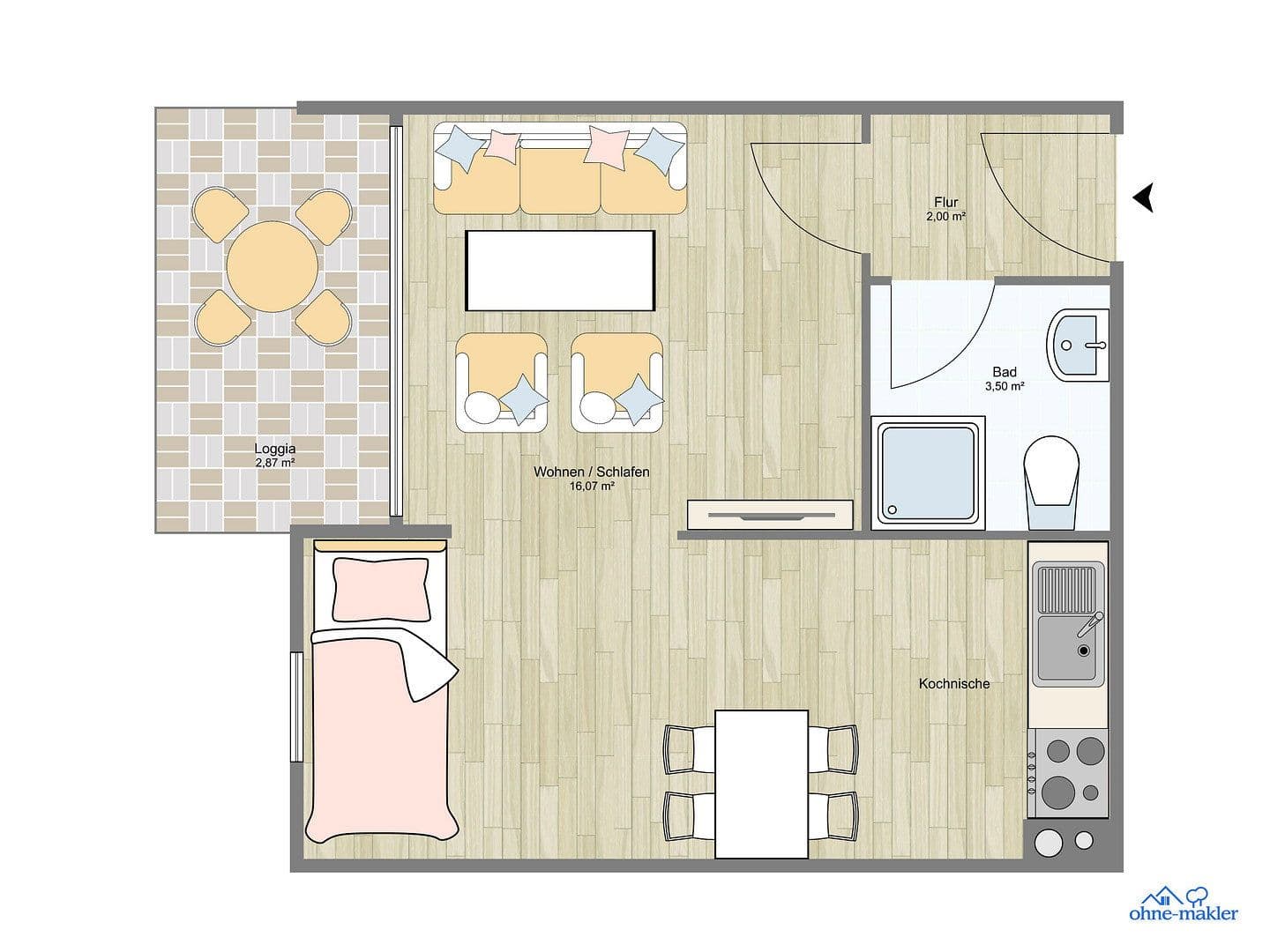Pronájem bytu 1+1 31 m², Neustädter Straße, Worms, Porýní-Falc Pronájem bytu 1+1 31 m², Neustädter Straße, Worms, Porýní-Falc