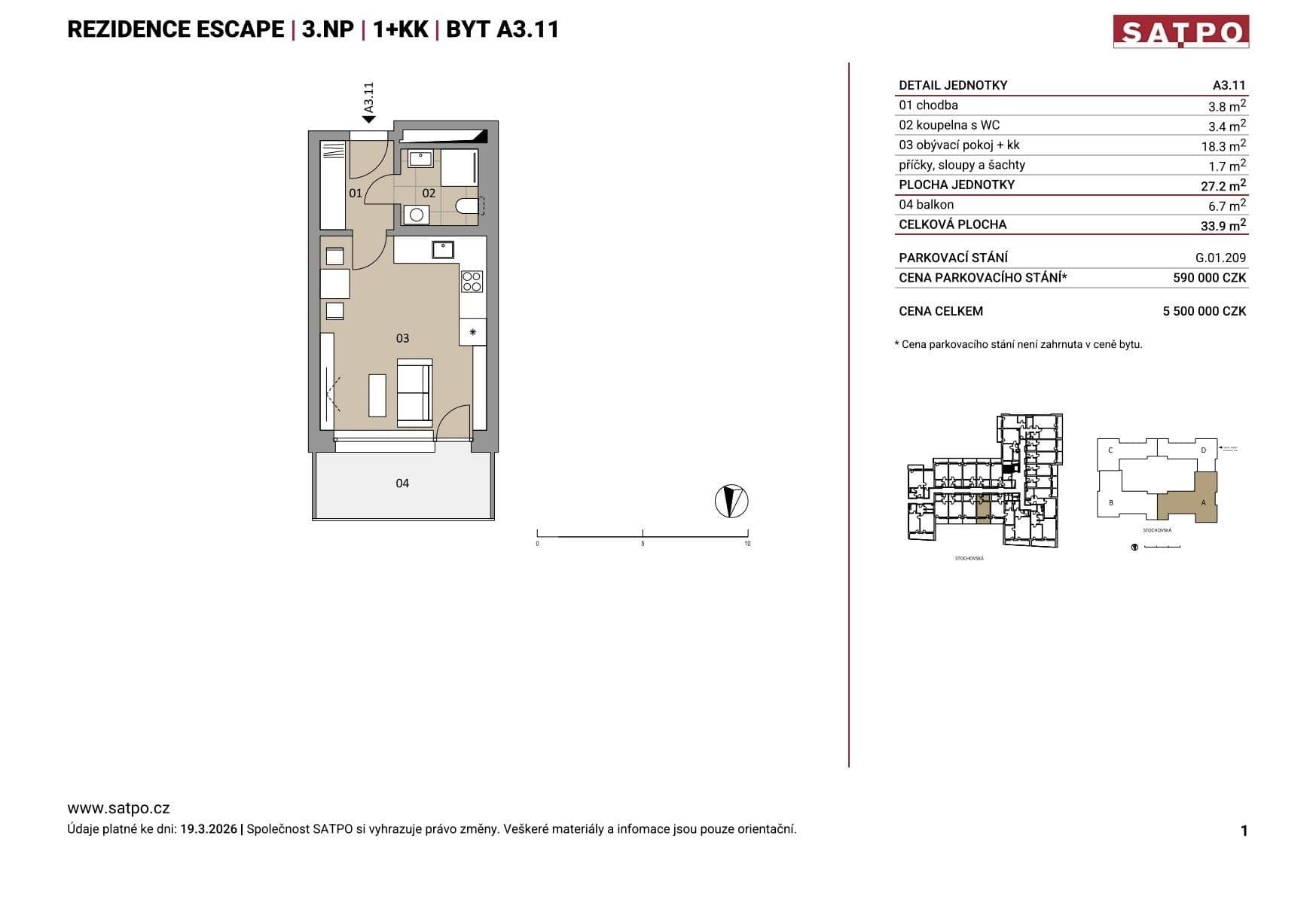 Prodej bytu 1+kk 27 m², Stochovská, Praha, Praha Prodej bytu 1+kk 27 m², Stochovská, Praha, Praha