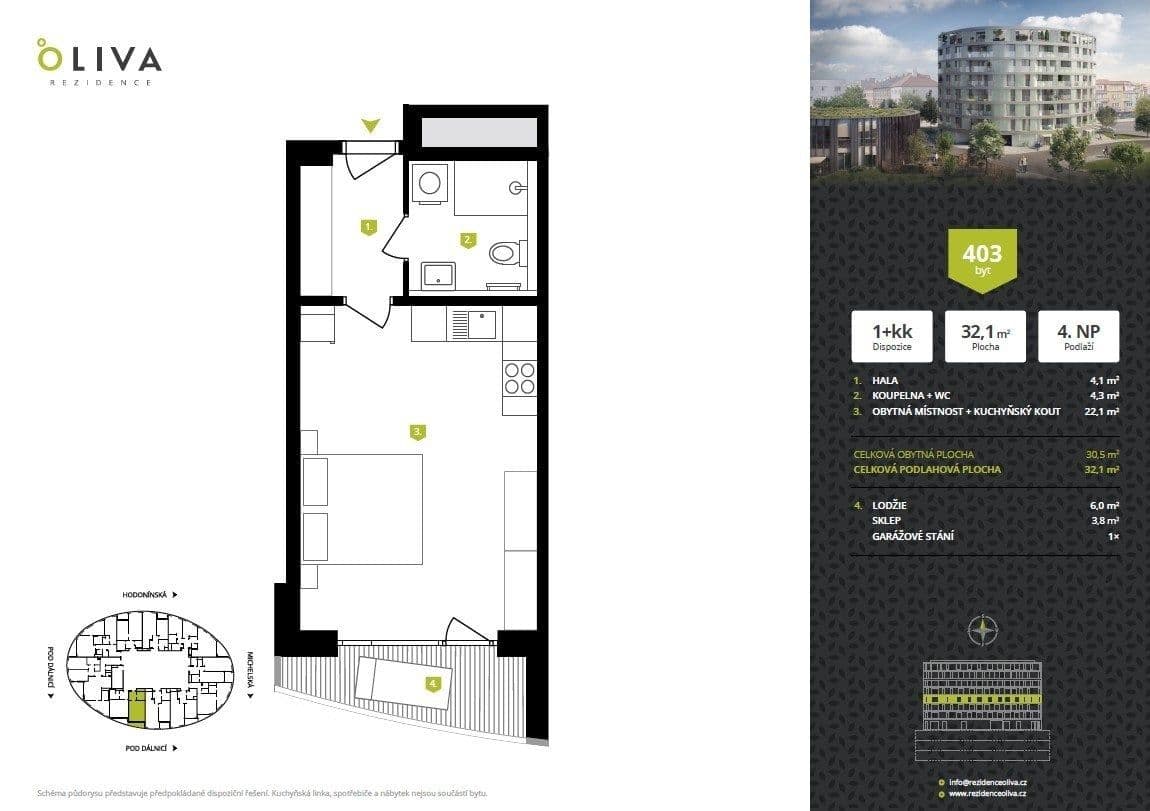 Pronájem bytu 1+kk 32 m², Hodonínská, Praha, Praha Pronájem bytu 1+kk 32 m², Hodonínská, Praha, Praha