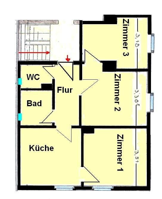 Pronájem bytu 3+1 60 m², Bottrop, Severní Porýní-Vestfálsko Pronájem bytu 3+1 60 m², Bottrop, Severní Porýní-Vestfálsko