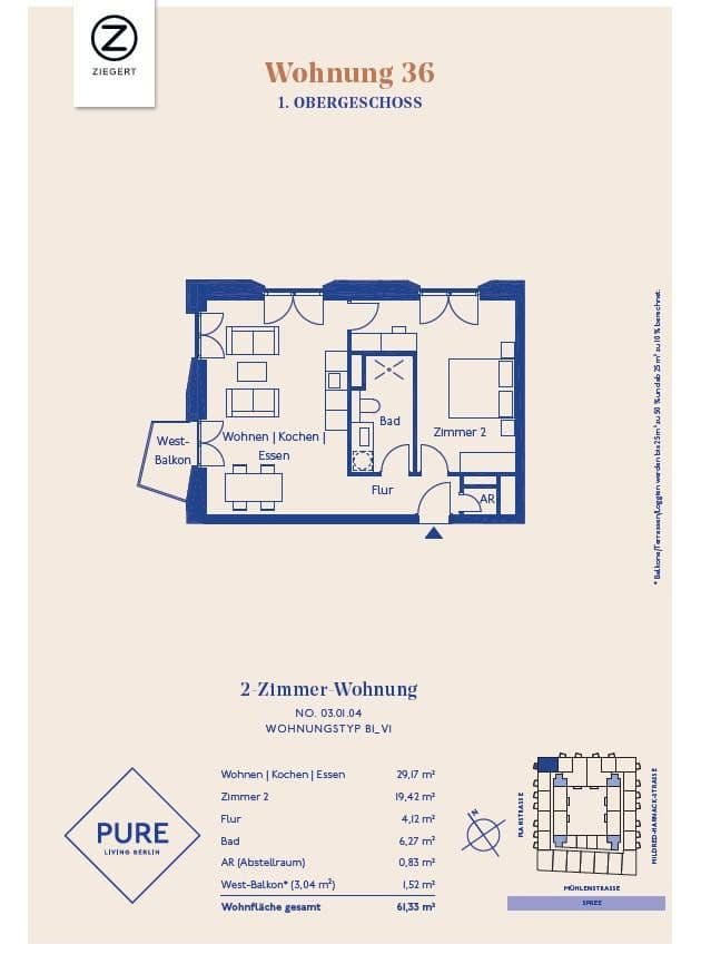 Pronájem bytu 2+1 62 m², Mühlenstraße 20, Berlin, Berlín Pronájem bytu 2+1 62 m², Mühlenstraße 20, Berlin, Berlín