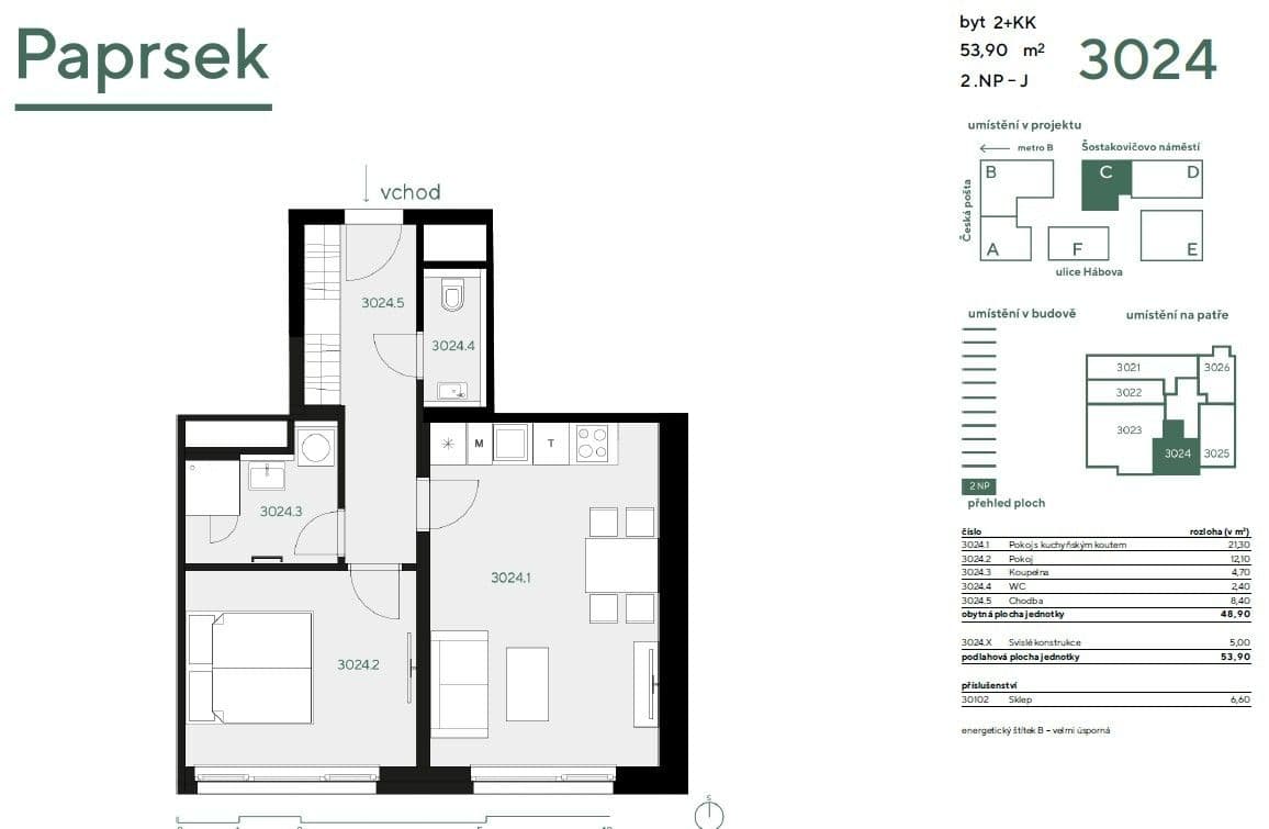 Prodej bytu 2+kk 54 m², Hábova, Praha, Praha Prodej bytu 2+kk 54 m², Hábova, Praha, Praha