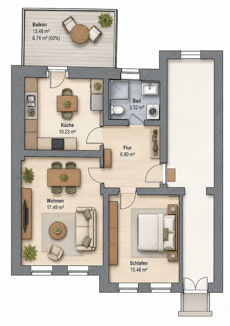 Pronájem bytu 2+1 61 m², Damaschkestraße 6, Erfurt, Durynsko Pronájem bytu 2+1 61 m², Damaschkestraße 6, Erfurt, Durynsko