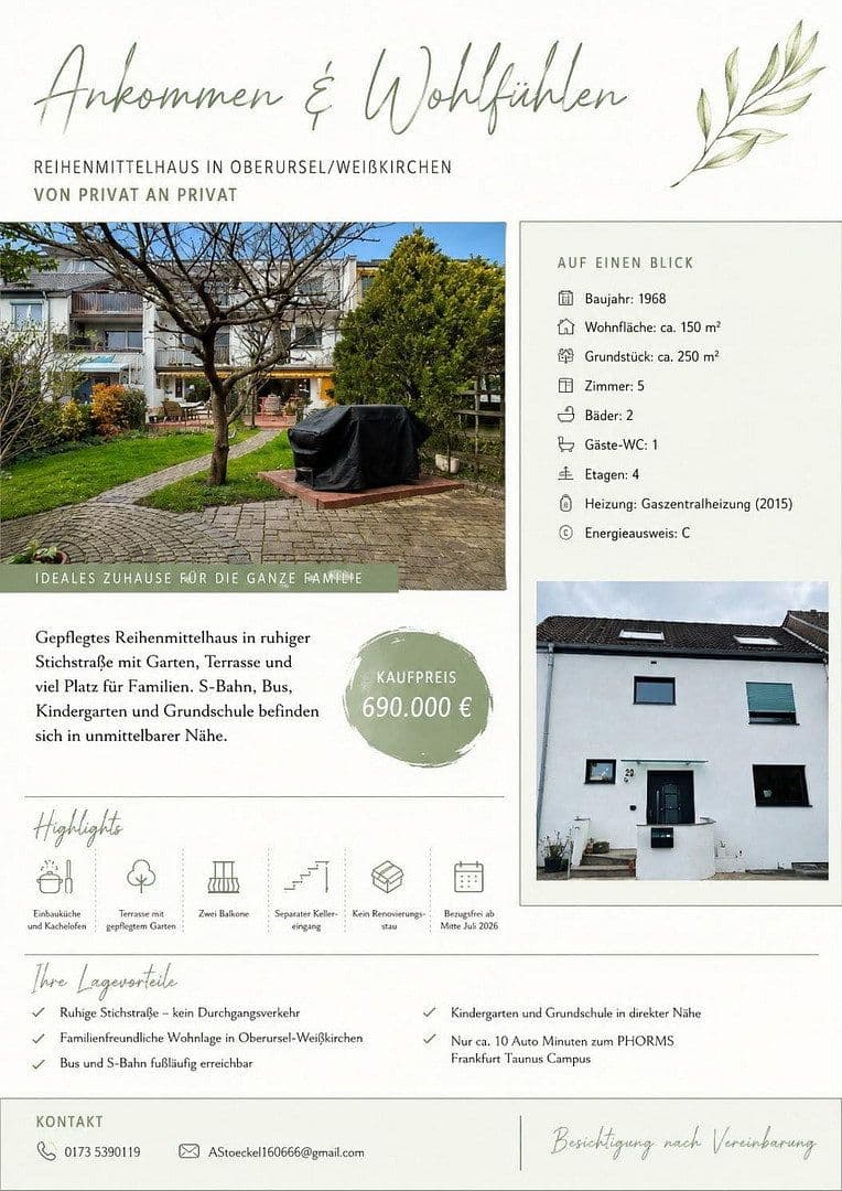 Prodej domu 155 m², pozemek 250 m², Taunusstraße 85a, Oberursel (Taunus), Hessen Prodej domu 155 m², pozemek 250 m², Taunusstraße 85a, Oberursel (Taunus), Hessen