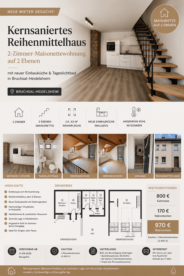 Pronájem bytu 2+1 63 m², Bruchsal, Bádensko-Württembersko Pronájem bytu 2+1 63 m², Bruchsal, Bádensko-Württembersko
