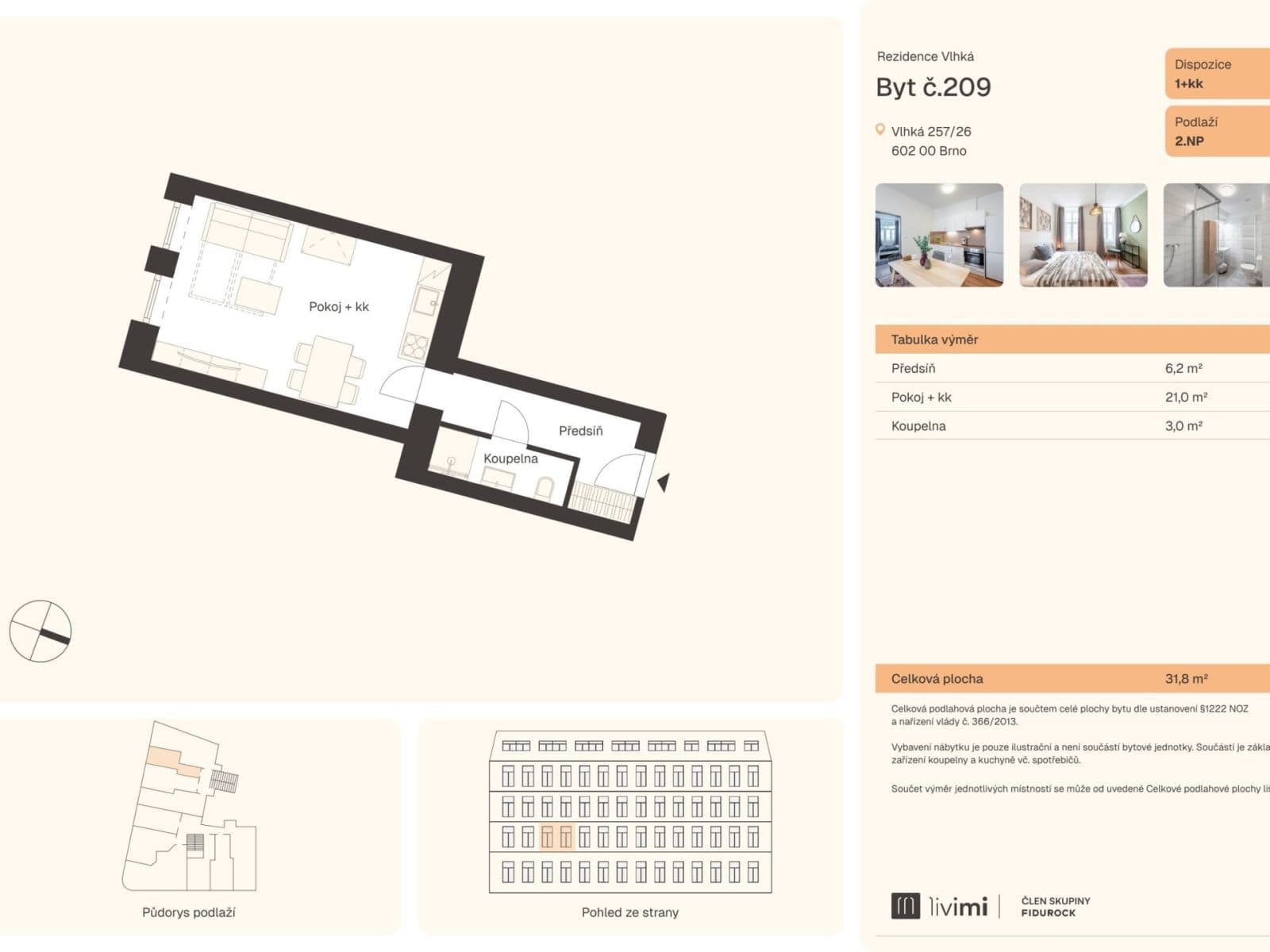 Pronájem bytu 1+kk 31 m², Vlhká, Brno, Jihomoravský kraj Pronájem bytu 1+kk 31 m², Vlhká, Brno, Jihomoravský kraj