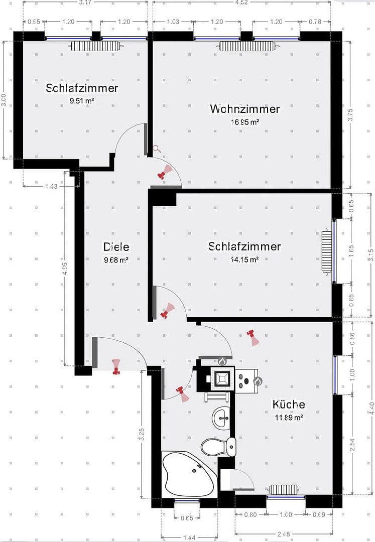 Pronájem bytu 2+1 61 m², Heilbronn, Bádensko-Württembersko Pronájem bytu 2+1 61 m², Heilbronn, Bádensko-Württembersko