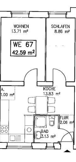 Pronájem bytu 2+1 43 m², Hamburger Straße 22, Erfurt, Durynsko Pronájem bytu 2+1 43 m², Hamburger Straße 22, Erfurt, Durynsko