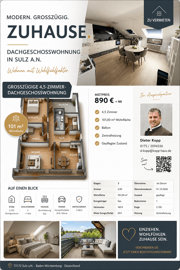 Pronájem bytu 4+kk 101 m², Sulz am Neckar, Bádensko-Württembersko Pronájem bytu 4+kk 101 m², Sulz am Neckar, Bádensko-Württembersko