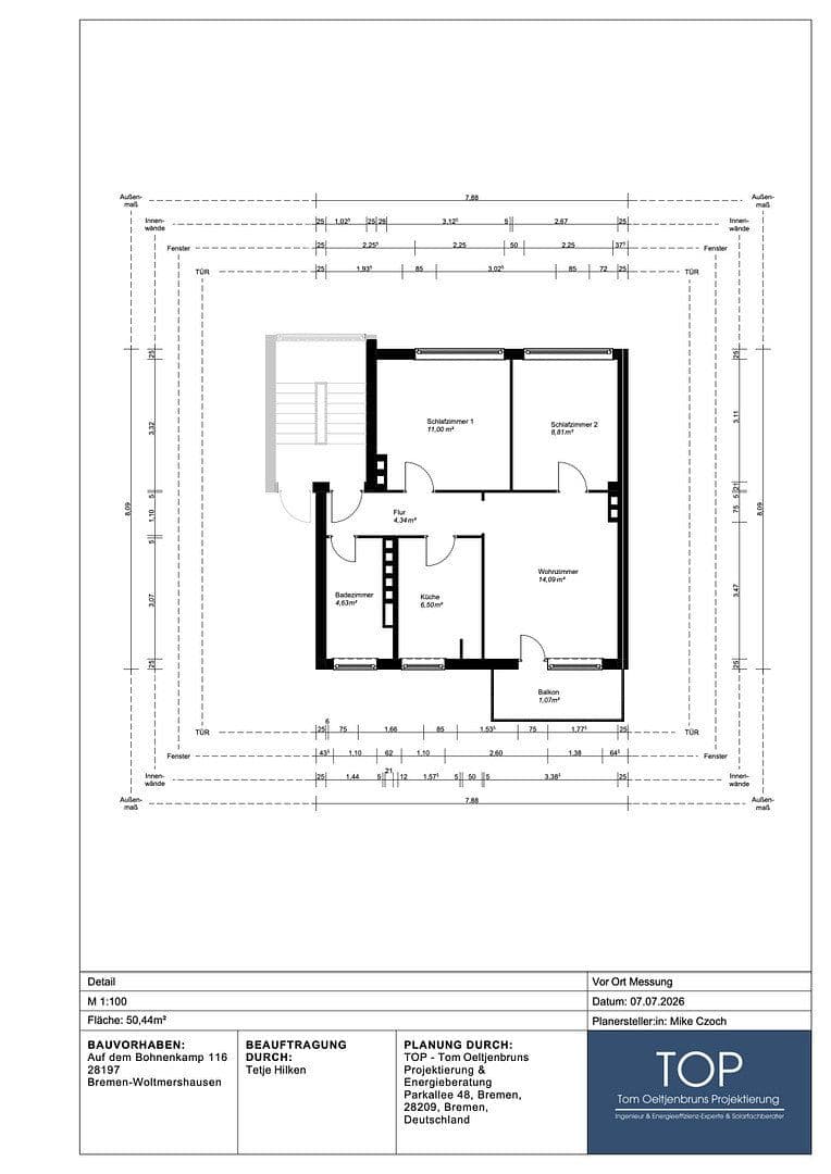 Pronájem bytu 3+1 51 m², Auf dem Bohnenkamp 116, Bremen, Bremen Pronájem bytu 3+1 51 m², Auf dem Bohnenkamp 116, Bremen, Bremen