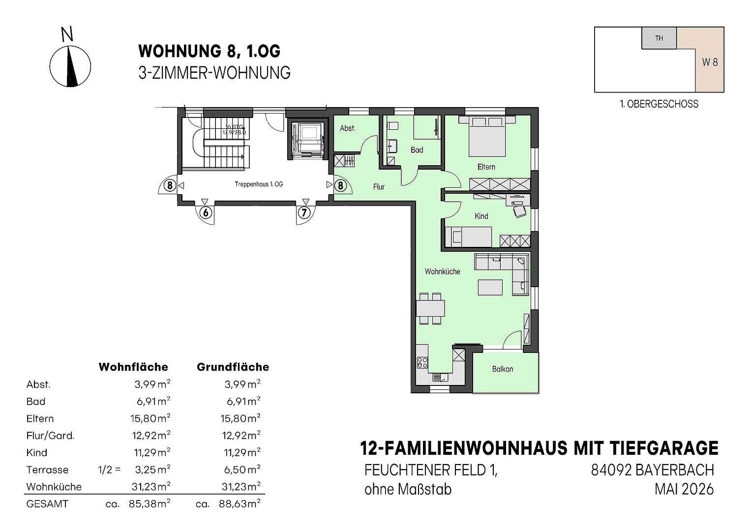 Prodej bytu 2+1 60 m², Feuchtener Feld 1, Bayerbach bei Ergoldsbach, Bavorsko Prodej bytu 2+1 60 m², Feuchtener Feld 1, Bayerbach bei Ergoldsbach, Bavorsko