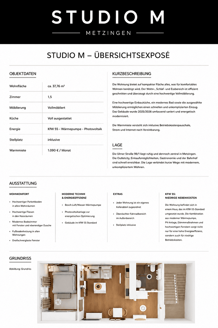 Pronájem bytu 1+kk 38 m², Ulmer Straße 98/1, Metzingen, Bádensko-Württembersko Pronájem bytu 1+kk 38 m², Ulmer Straße 98/1, Metzingen, Bádensko-Württembersko