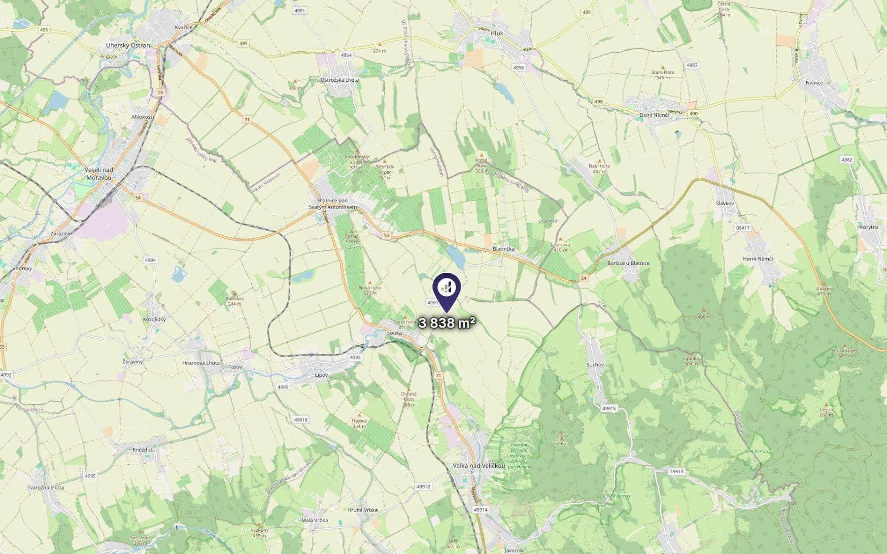 Prodej pozemku 3.838 m², Velká nad Veličkou, Jihomoravský kraj Prodej pozemku 3.838 m², Velká nad Veličkou, Jihomoravský kraj