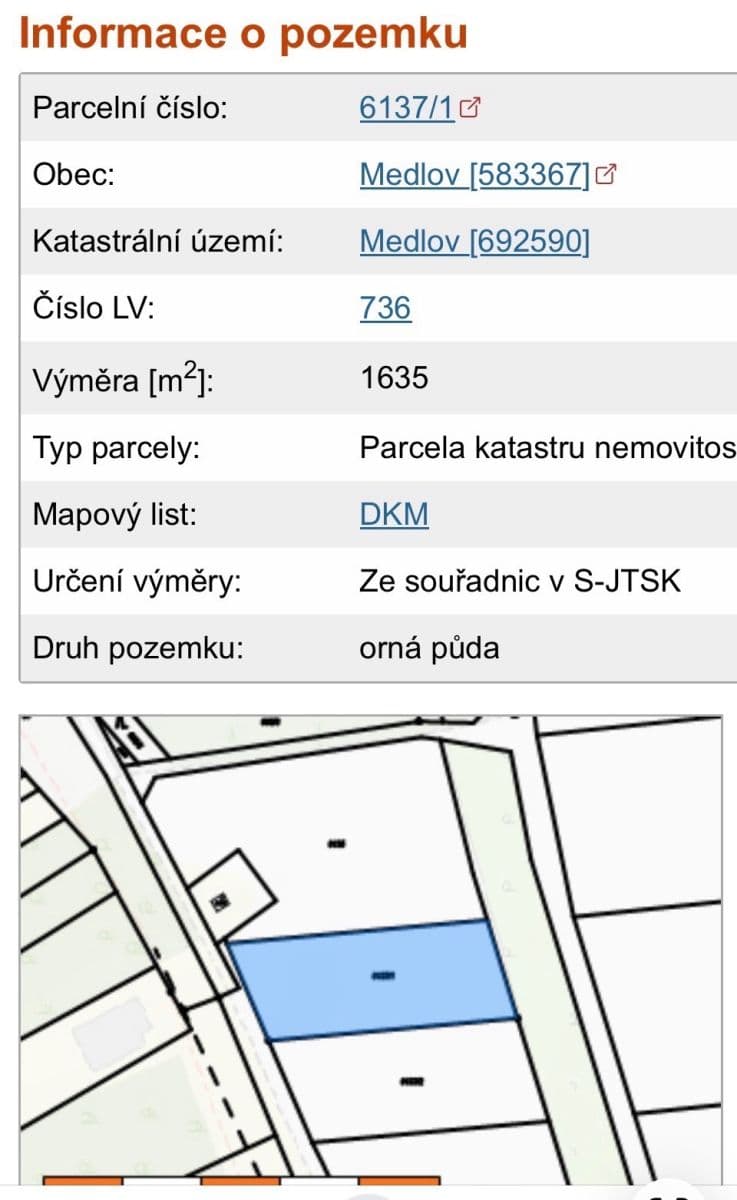 Prodej pozemku 1.635 m², Medlov, Jihomoravský kraj Prodej pozemku 1.635 m², Medlov, Jihomoravský kraj