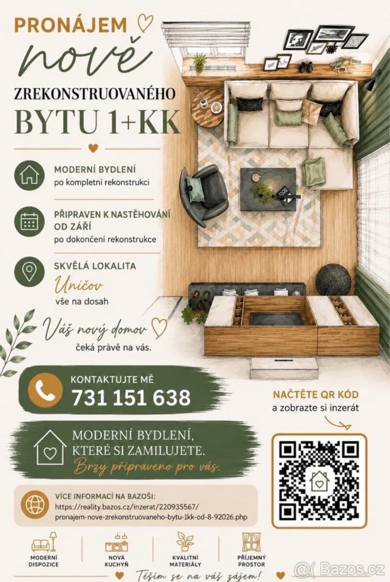 Pronájem bytu 1+kk 23 m², Bratří Čapků, Uničov, Olomoucký kraj Pronájem bytu 1+kk 23 m², Bratří Čapků, Uničov, Olomoucký kraj