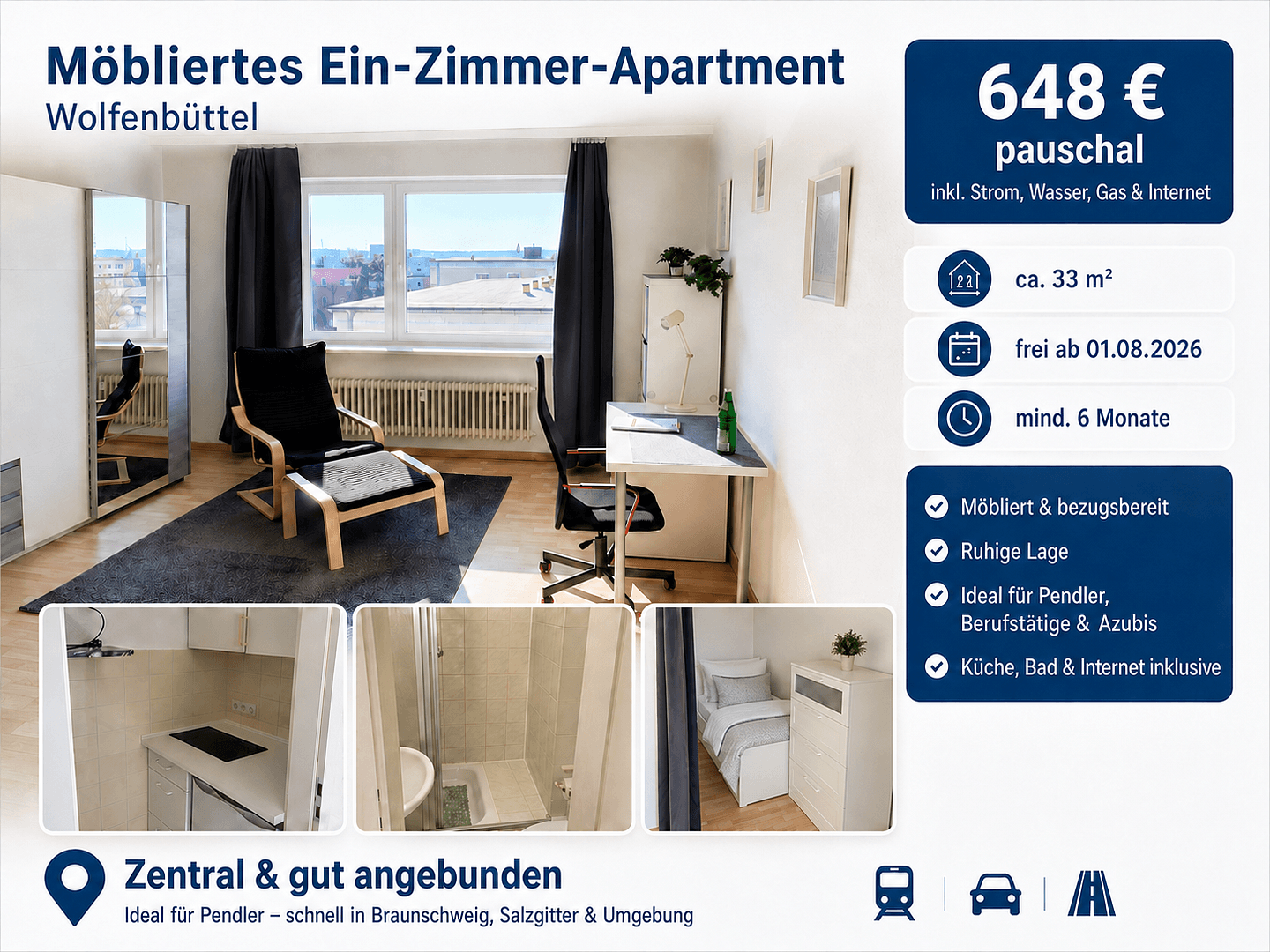 Pronájem bytu 1+1 34 m², Wolfenbüttel, Dolní Sasko Pronájem bytu 1+1 34 m², Wolfenbüttel, Dolní Sasko