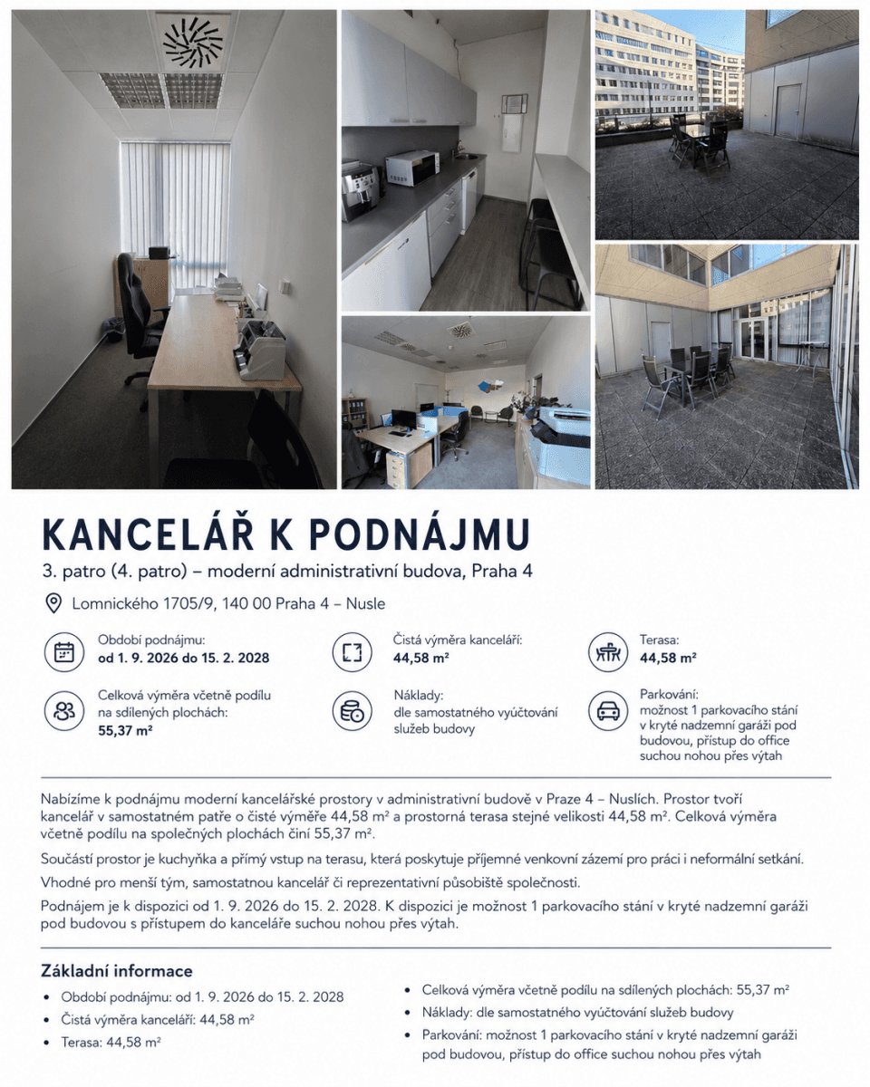 Pronájem kanceláře 45 m², Lomnického, Praha, Praha Pronájem kanceláře 45 m², Lomnického, Praha, Praha