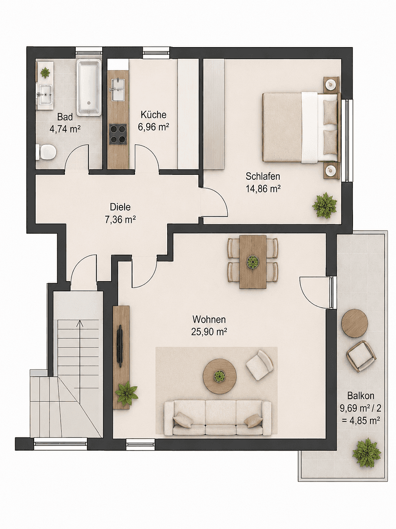 Pronájem bytu 2+1 66 m², Am Geifen, Mainz, Porýní-Falc Pronájem bytu 2+1 66 m², Am Geifen, Mainz, Porýní-Falc