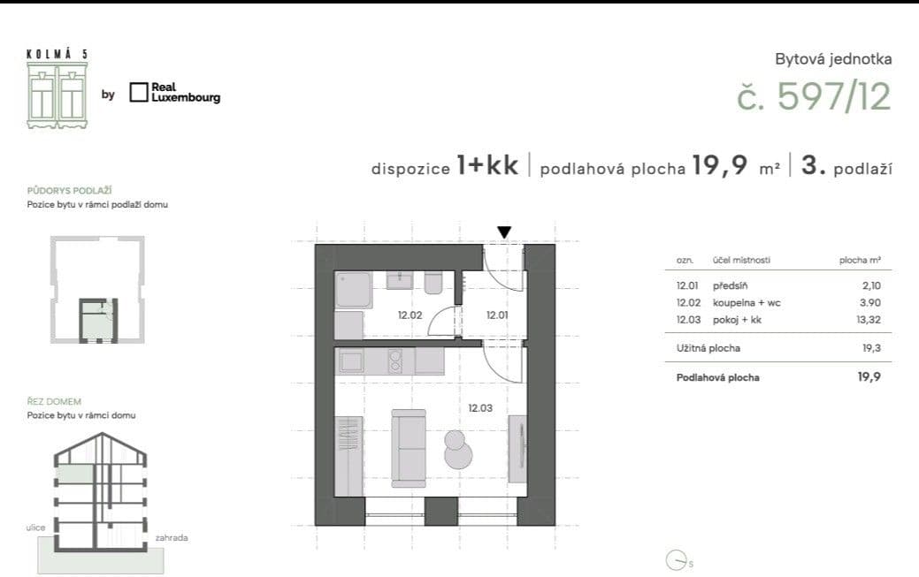 Pronájem bytu 1+kk 19 m², Kolmá, Praha, Praha Pronájem bytu 1+kk 19 m², Kolmá, Praha, Praha