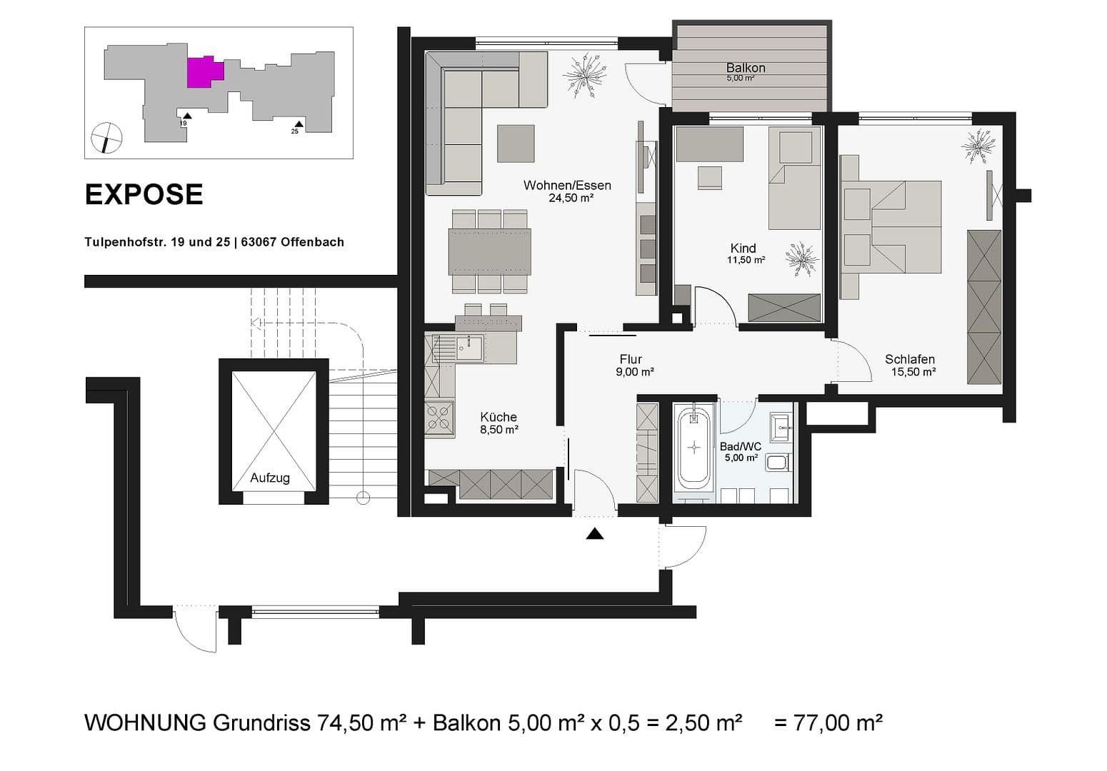 Pronájem bytu 3+1 77 m², Tulpenhofstraße, 19, Offenbach, Hessen Pronájem bytu 3+1 77 m², Tulpenhofstraße, 19, Offenbach, Hessen