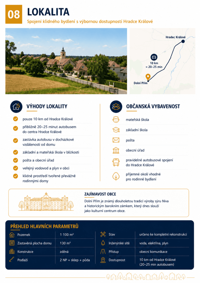 Prodej domu 212 m², pozemek 1.100 m², Dolní Přím, Královéhradecký kraj Prodej domu 212 m², pozemek 1.100 m², Dolní Přím, Královéhradecký kraj