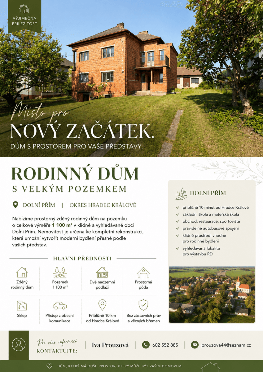 Prodej domu 212 m², pozemek 1.100 m², Dolní Přím, Královéhradecký kraj Prodej domu 212 m², pozemek 1.100 m², Dolní Přím, Královéhradecký kraj