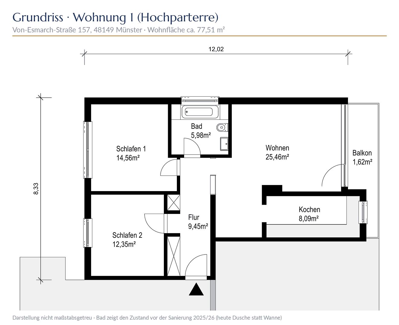 Prodej bytu 3+1 78 m², Von-Esmarch-Straße 157, Münster, Severní Porýní-Vestfálsko Prodej bytu 3+1 78 m², Von-Esmarch-Straße 157, Münster, Severní Porýní-Vestfálsko