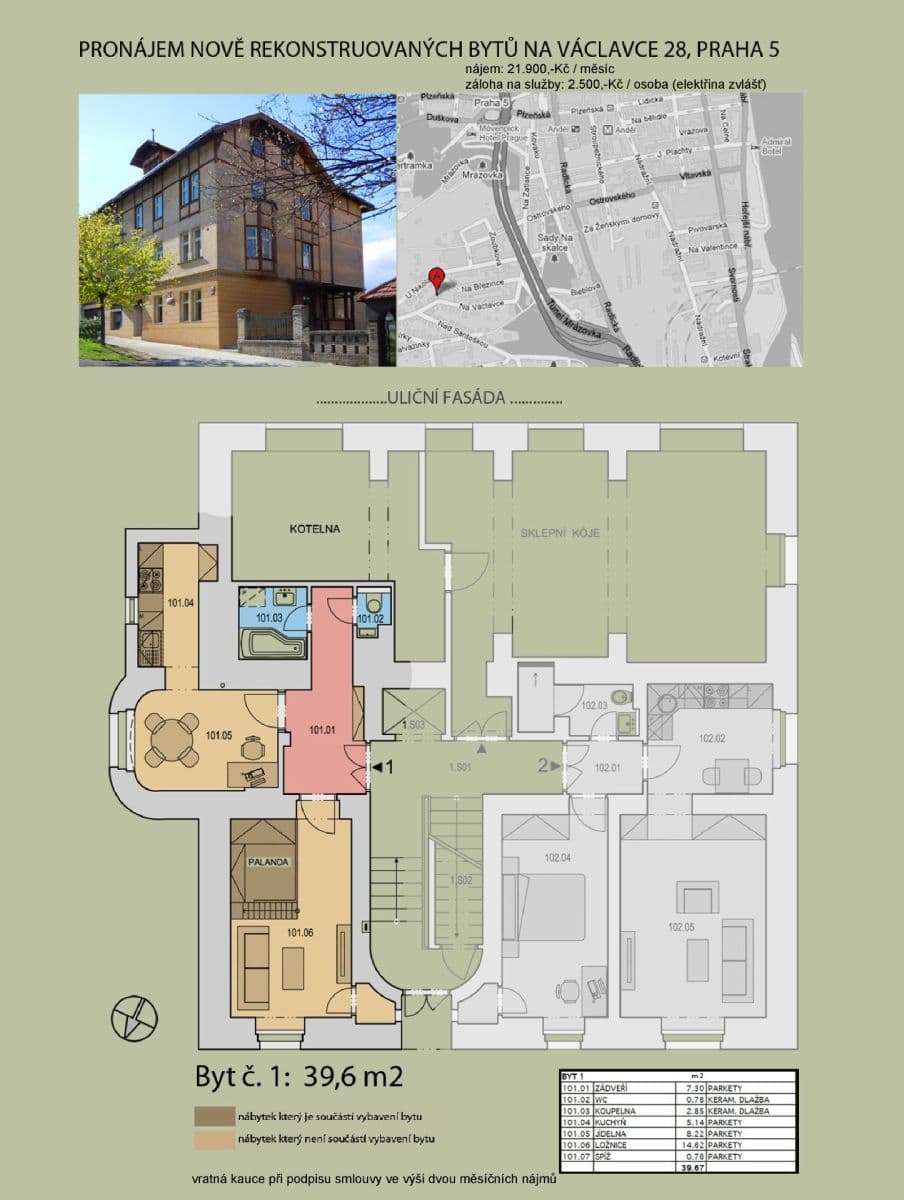 Pronájem bytu 1+1 40 m², Na Václavce, Praha, Praha Pronájem bytu 1+1 40 m², Na Václavce, Praha, Praha
