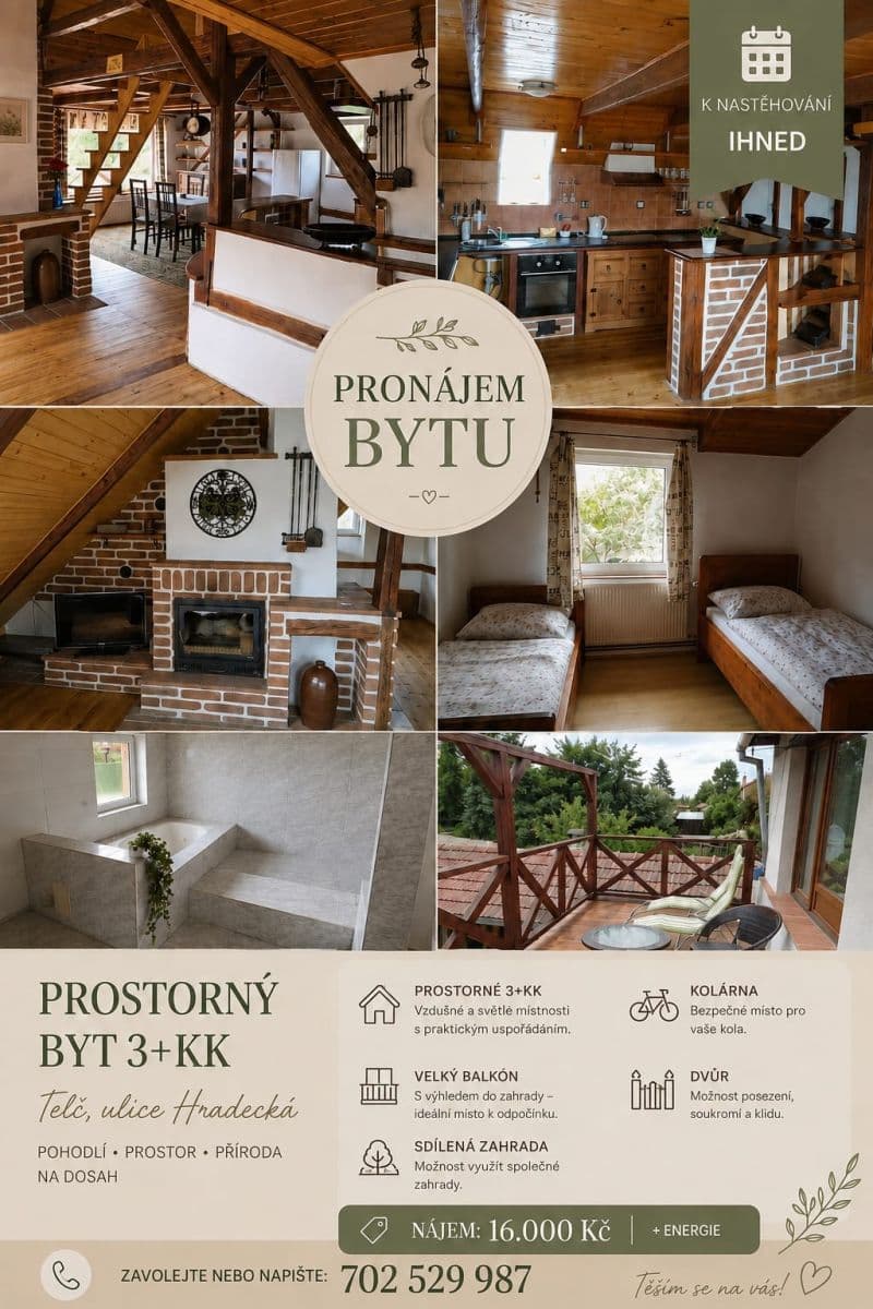 Pronájem bytu 3+kk 130 m², Hradecká, Telč, Kraj Vysočina Pronájem bytu 3+kk 130 m², Hradecká, Telč, Kraj Vysočina