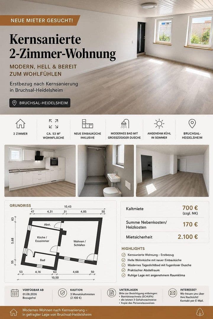 Pronájem bytu 2+1 53 m², Bruchsal, Bádensko-Württembersko Pronájem bytu 2+1 53 m², Bruchsal, Bádensko-Württembersko