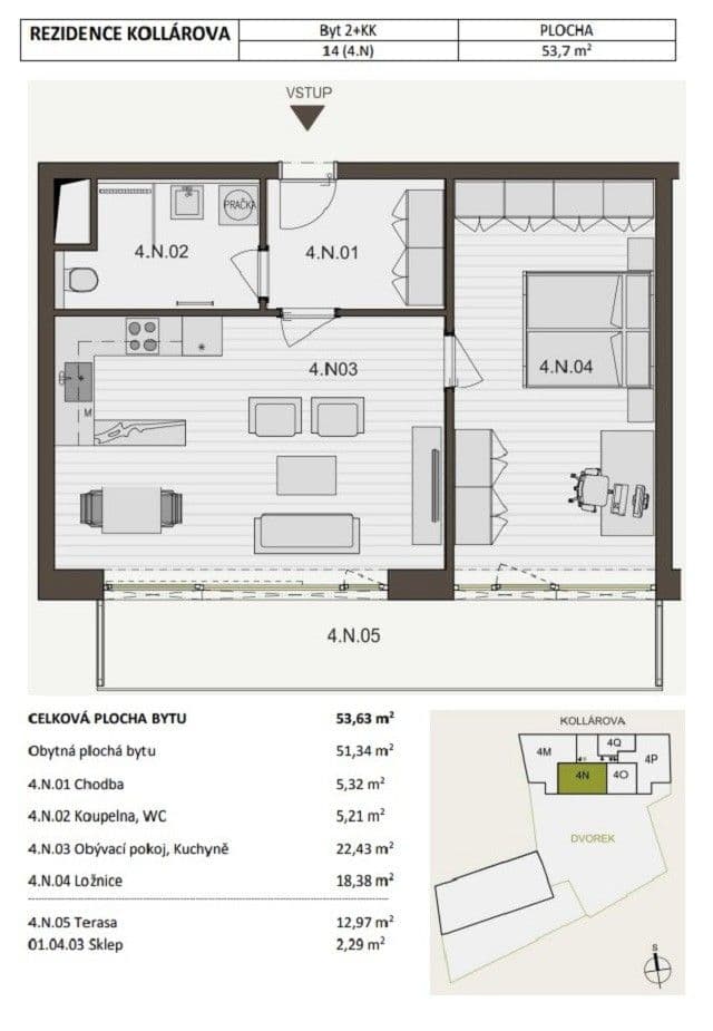 Pronájem bytu 2+kk 54 m², Kollárova, Brno, Jihomoravský kraj Pronájem bytu 2+kk 54 m², Kollárova, Brno, Jihomoravský kraj
