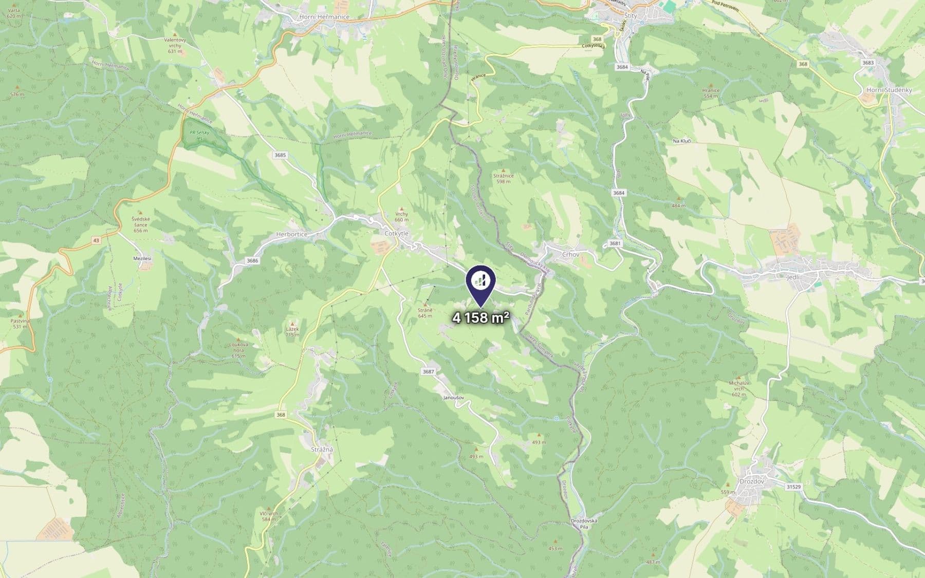 Prodej pozemku 1.429 m², Cotkytle, Pardubický kraj Prodej pozemku 1.429 m², Cotkytle, Pardubický kraj