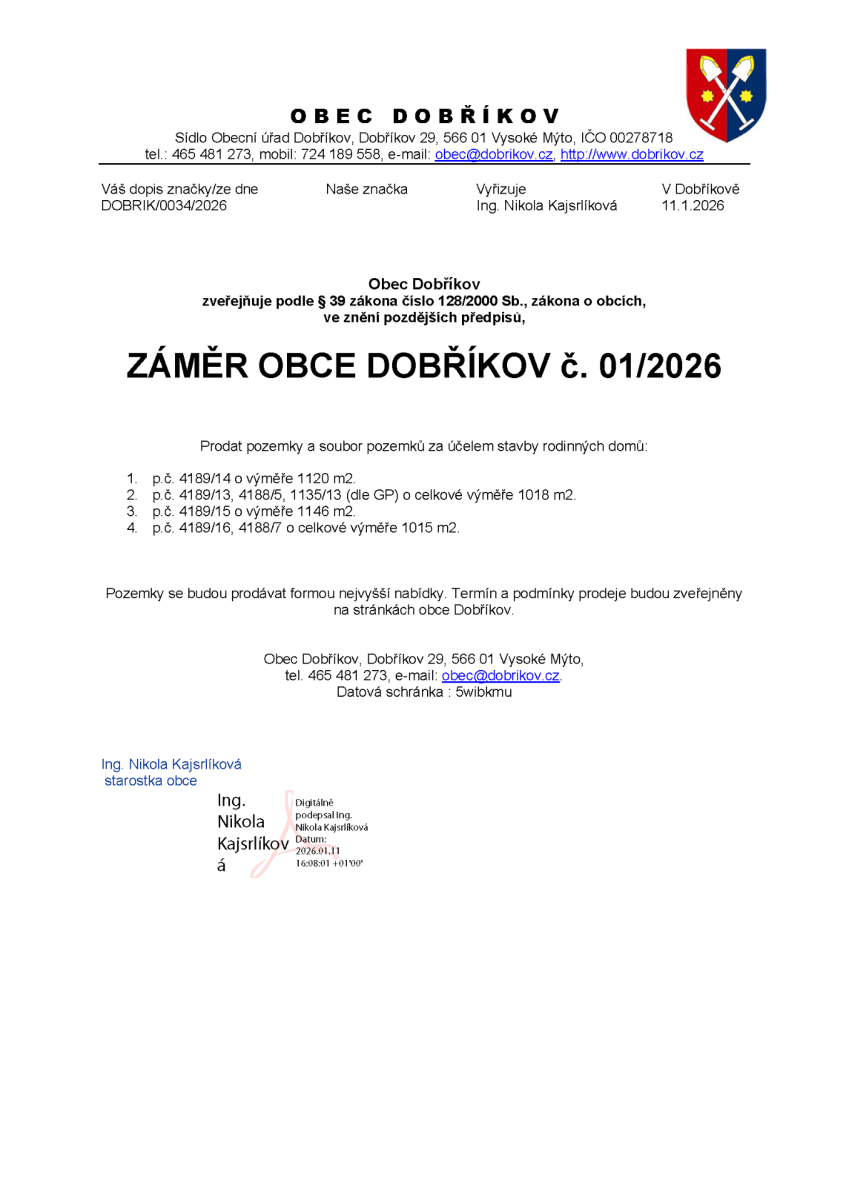 Prodej pozemku 1.041 m², Dobříkov, Pardubický kraj Prodej pozemku 1.041 m², Dobříkov, Pardubický kraj
