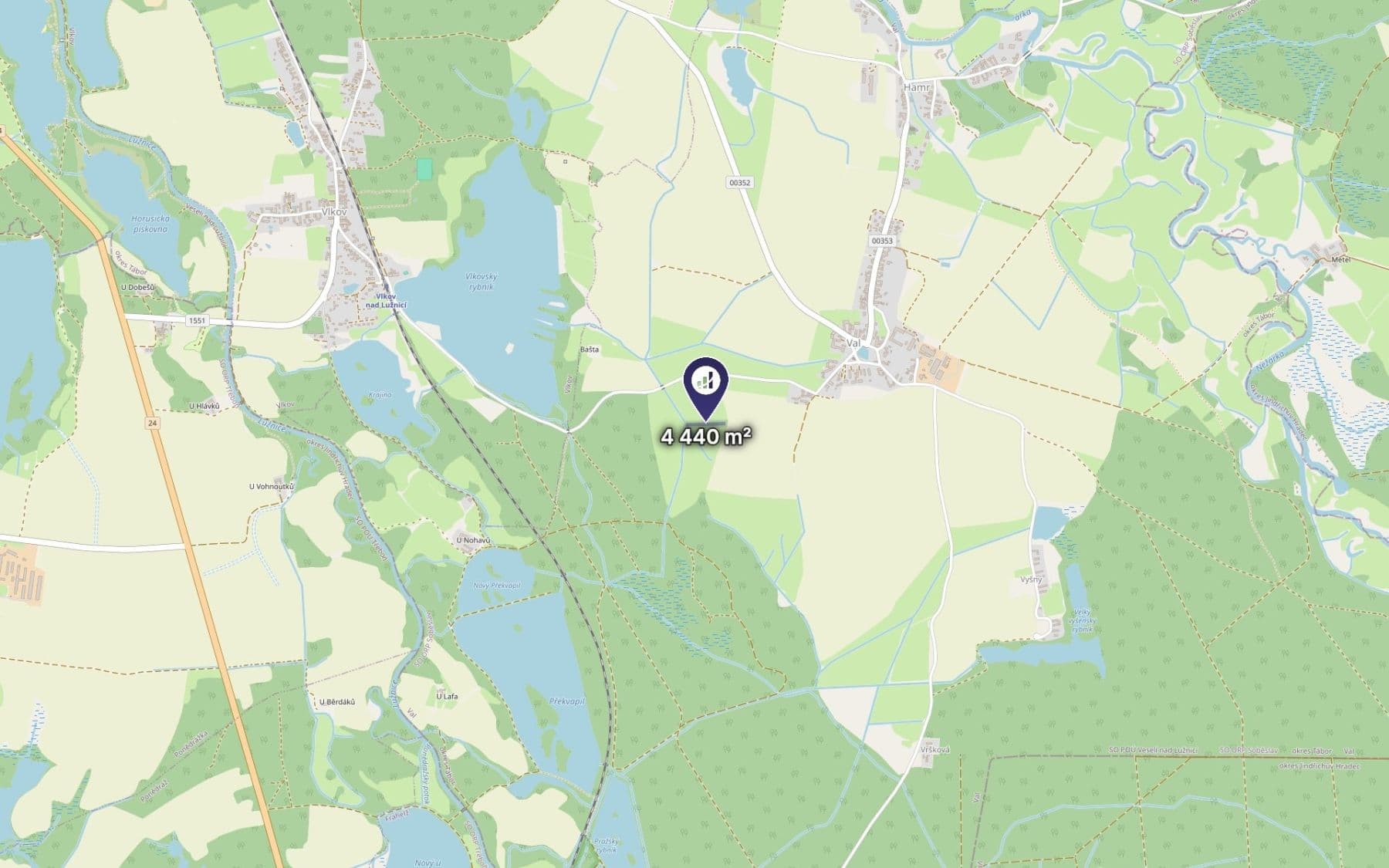 Prodej pozemku 4.440 m², Val, Jihočeský kraj Prodej pozemku 4.440 m², Val, Jihočeský kraj