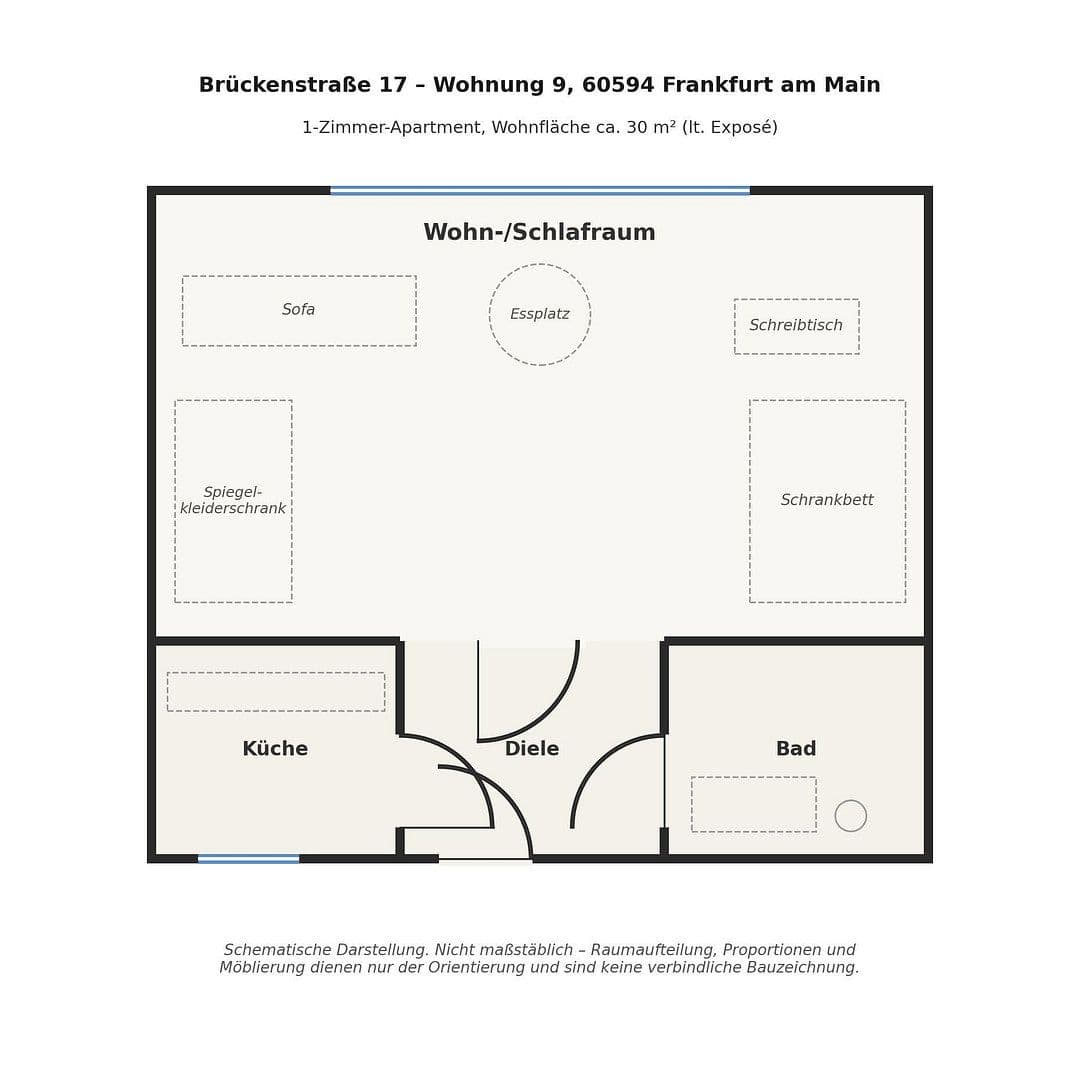 Pronájem bytu 1+1 30 m², Brückenstraße 17, Frankfurt, Hessen Pronájem bytu 1+1 30 m², Brückenstraße 17, Frankfurt, Hessen