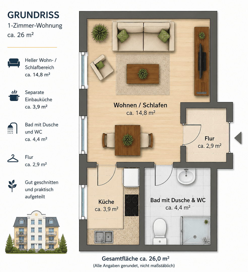 Pronájem bytu 1+1 26 m², Klingerstr. 51, Chemnitz, Sasko Pronájem bytu 1+1 26 m², Klingerstr. 51, Chemnitz, Sasko