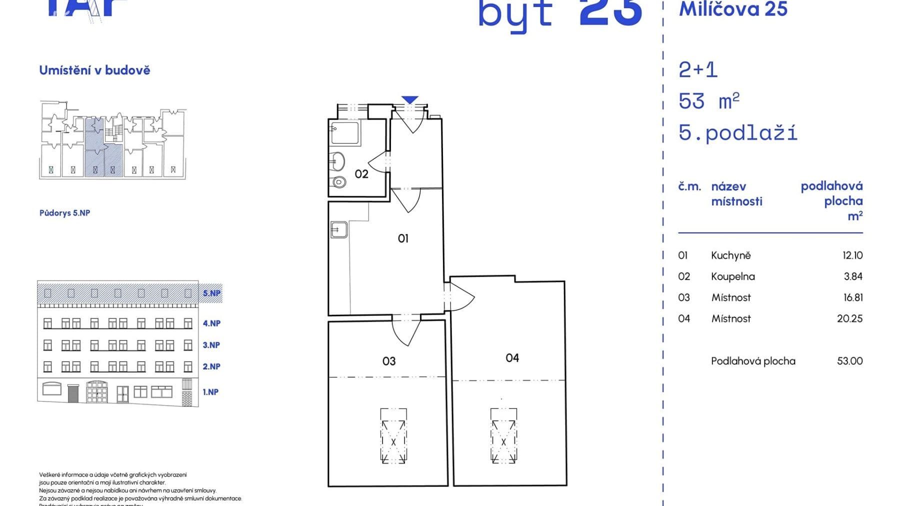 Prodej bytu 2+1 53 m², Milíčova, Praha, Praha Prodej bytu 2+1 53 m², Milíčova, Praha, Praha