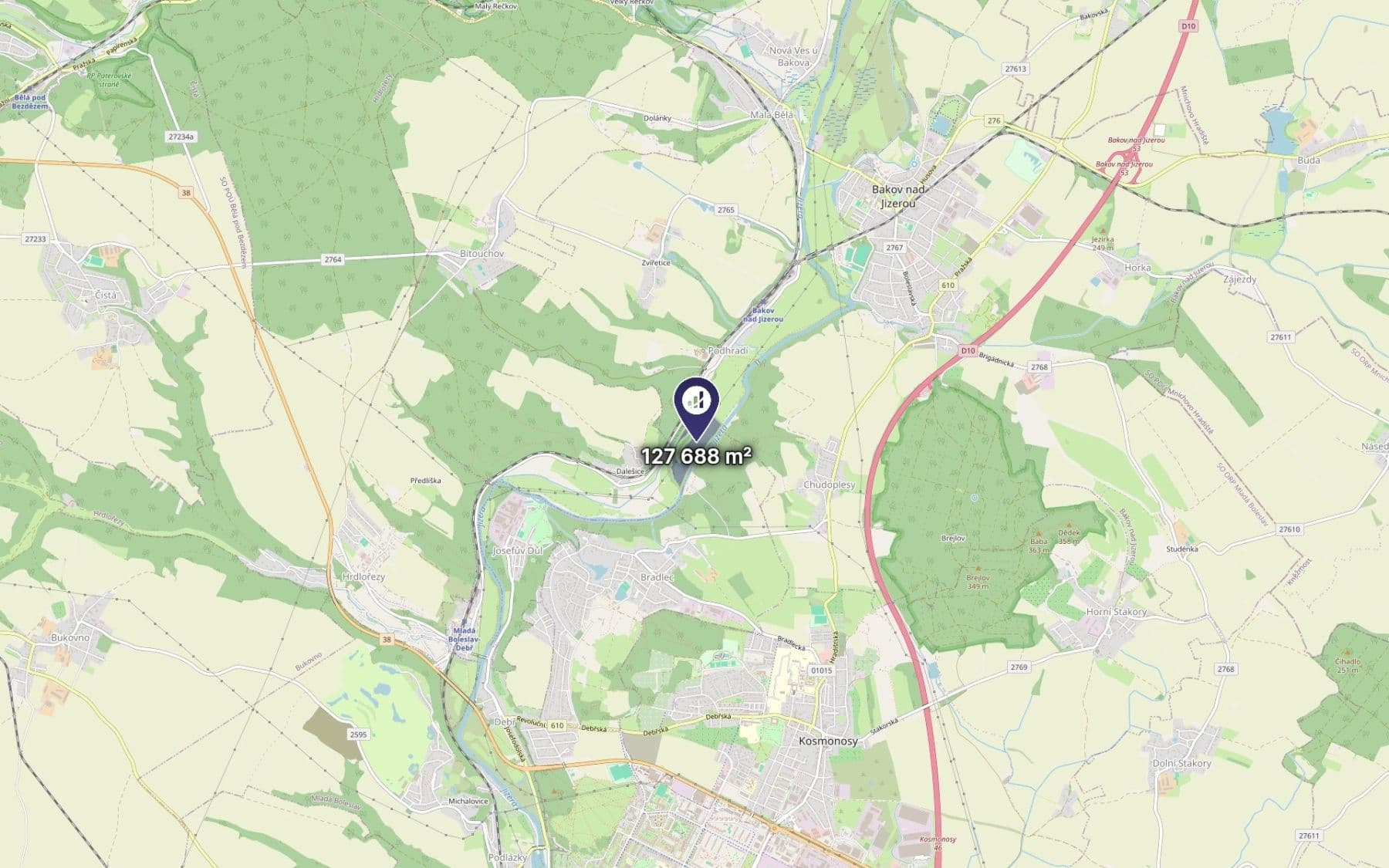 Prodej pozemku 127.688 m², Bakov nad Jizerou, Středočeský kraj Prodej pozemku 127.688 m², Bakov nad Jizerou, Středočeský kraj