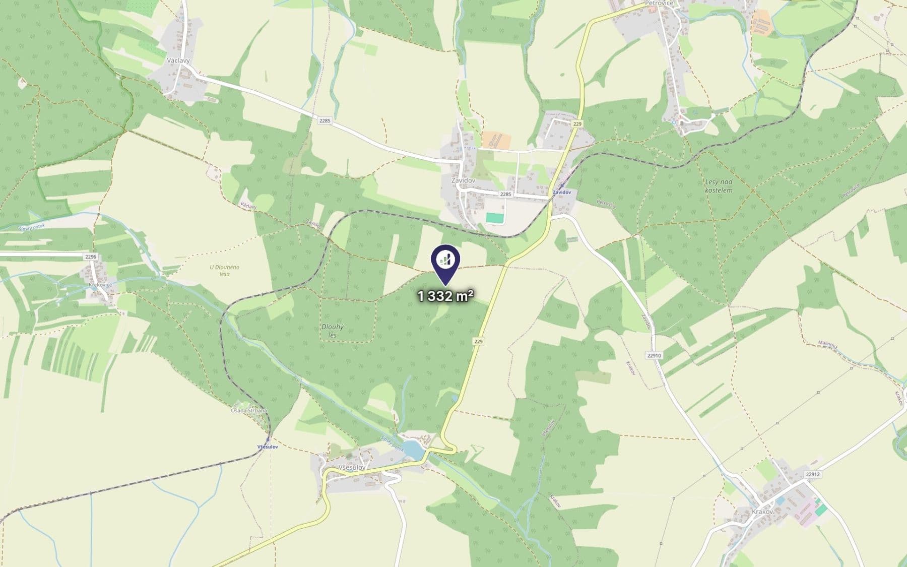 Prodej pozemku 1.332 m², Všesulov, Středočeský kraj Prodej pozemku 1.332 m², Všesulov, Středočeský kraj