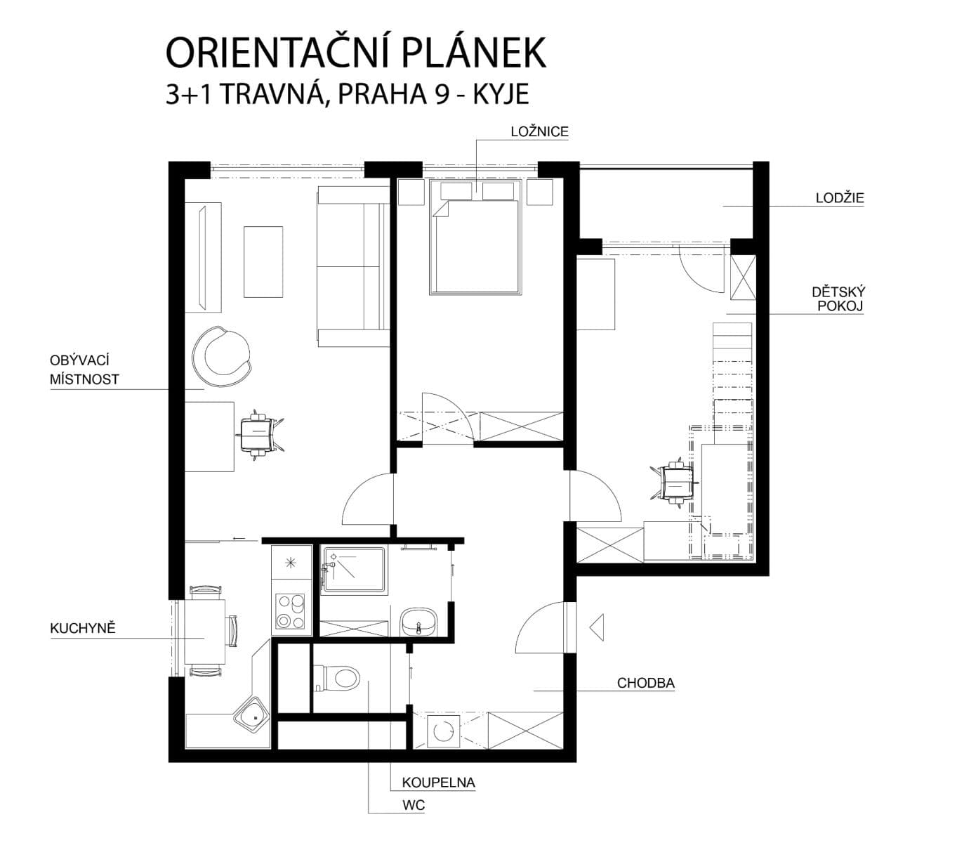 Pronájem bytu 3+1 66 m², Travná, Praha, Praha Pronájem bytu 3+1 66 m², Travná, Praha, Praha